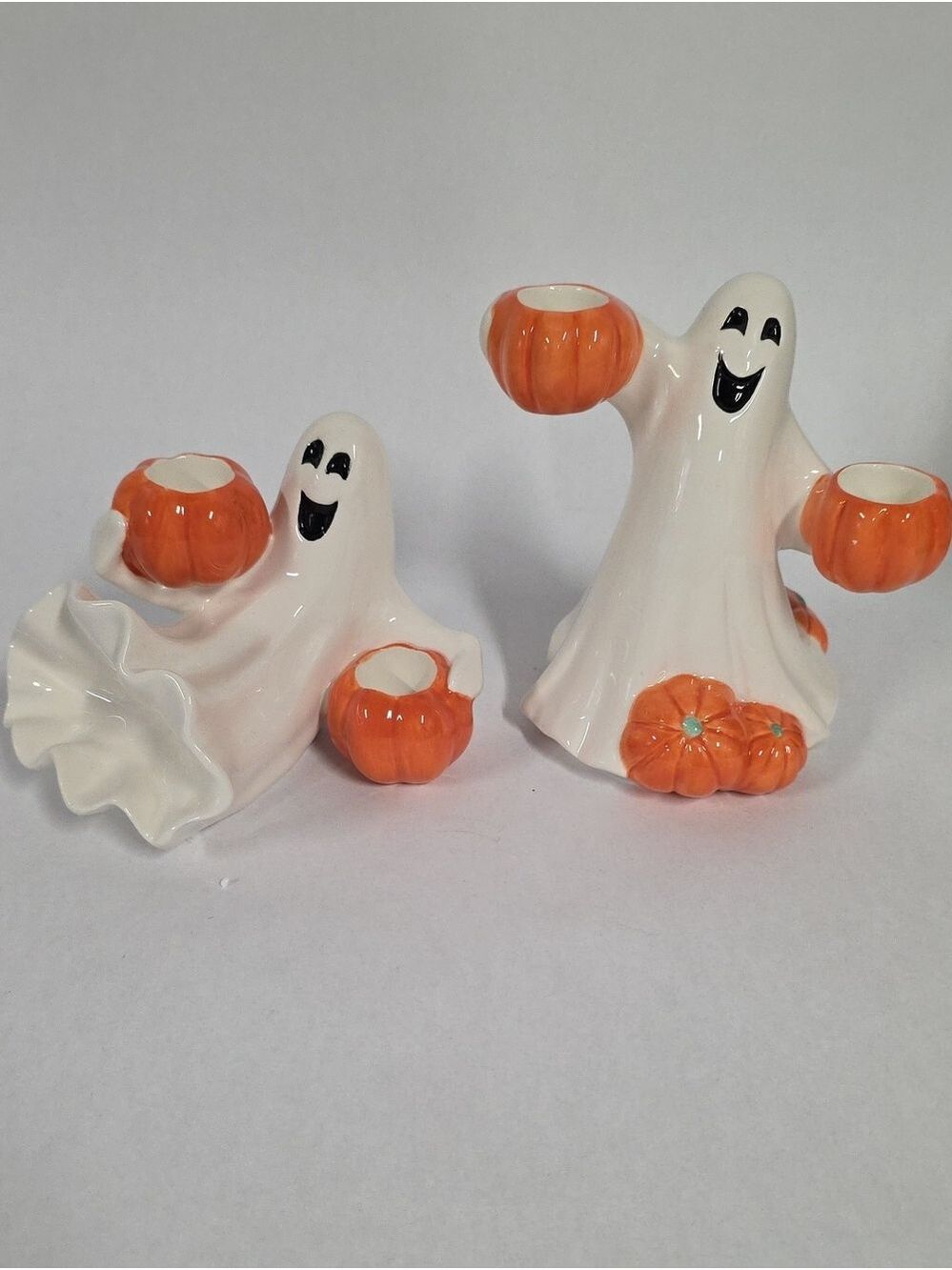 Vintage 2004 Fitz and Floyd Halloween Ghost Decor Candleholders In Original Box